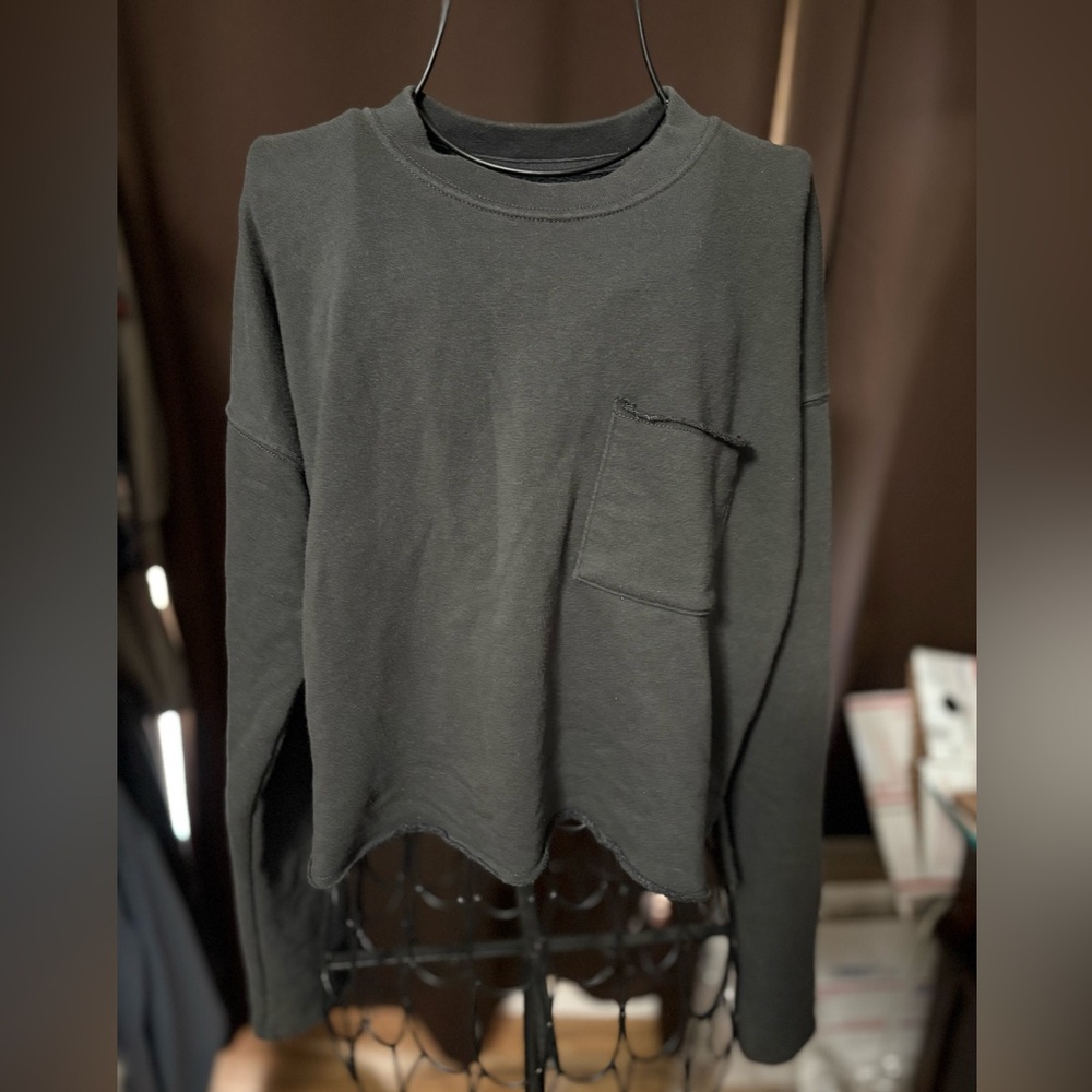 Aerie Sunday Soft Cropped Crew Raw Edge Sweatshirt